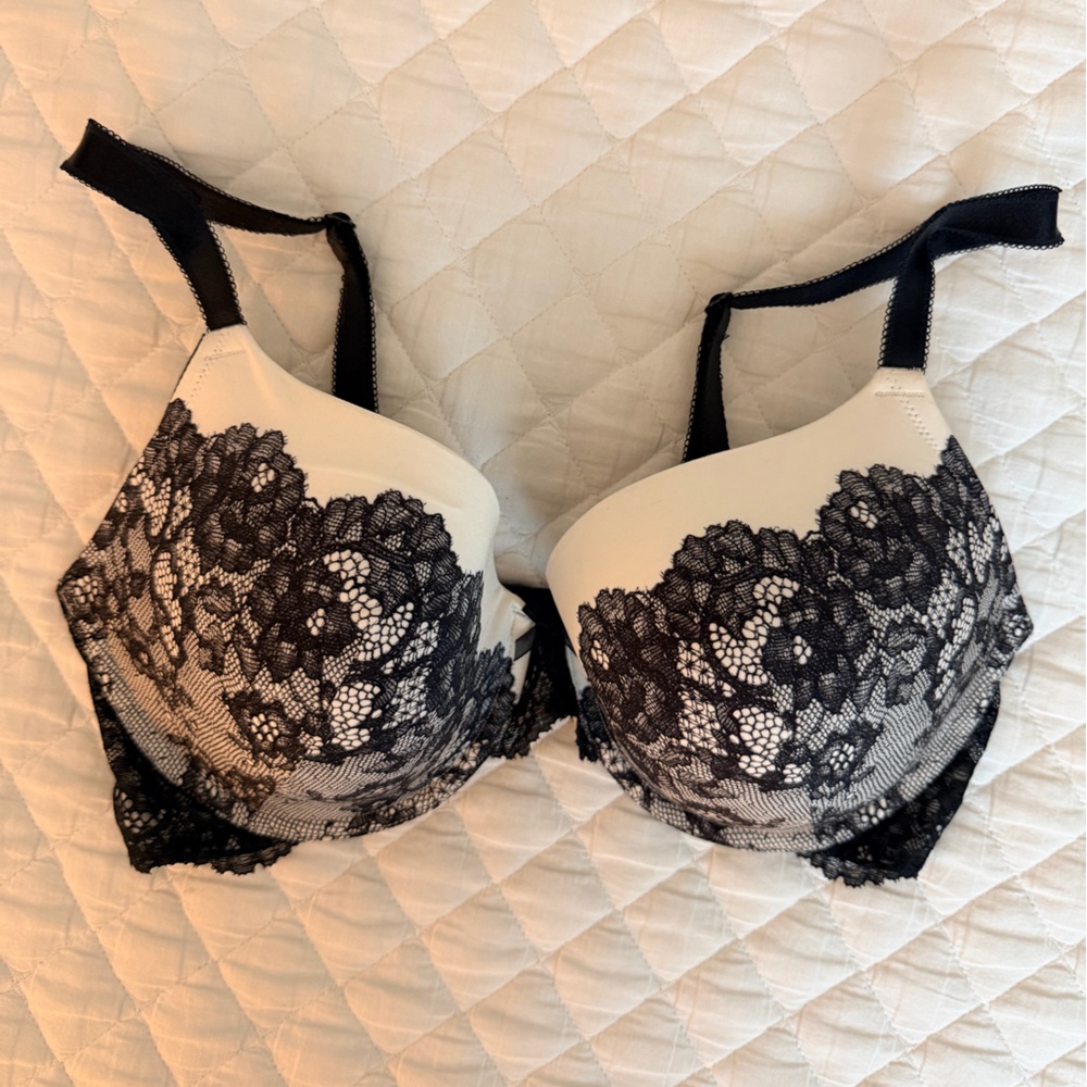 Elegant Black and White Faux Lace Bra